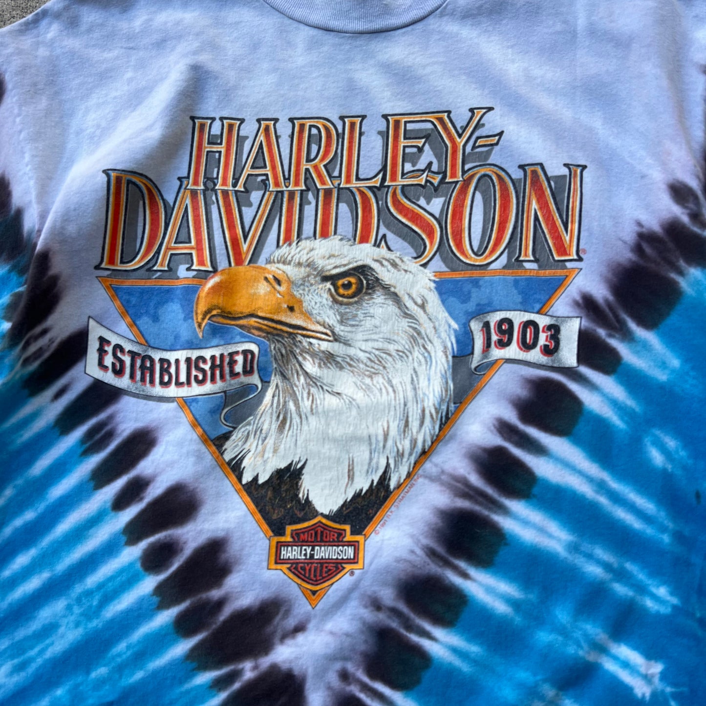 Vintage Tye Dye Eagle Harley Davidson Tee Large