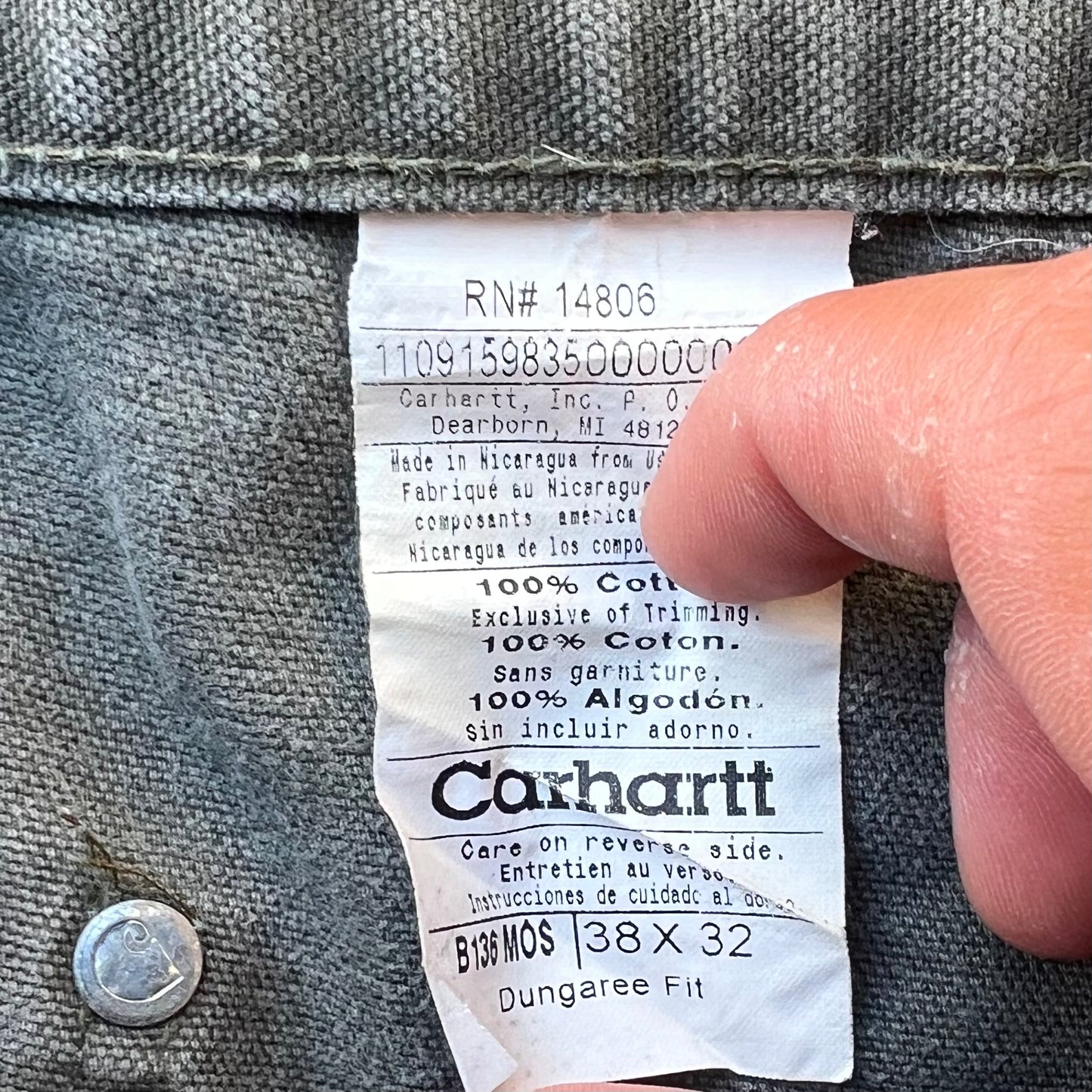 Timeless Olive Carhartt Double Knees 38x32